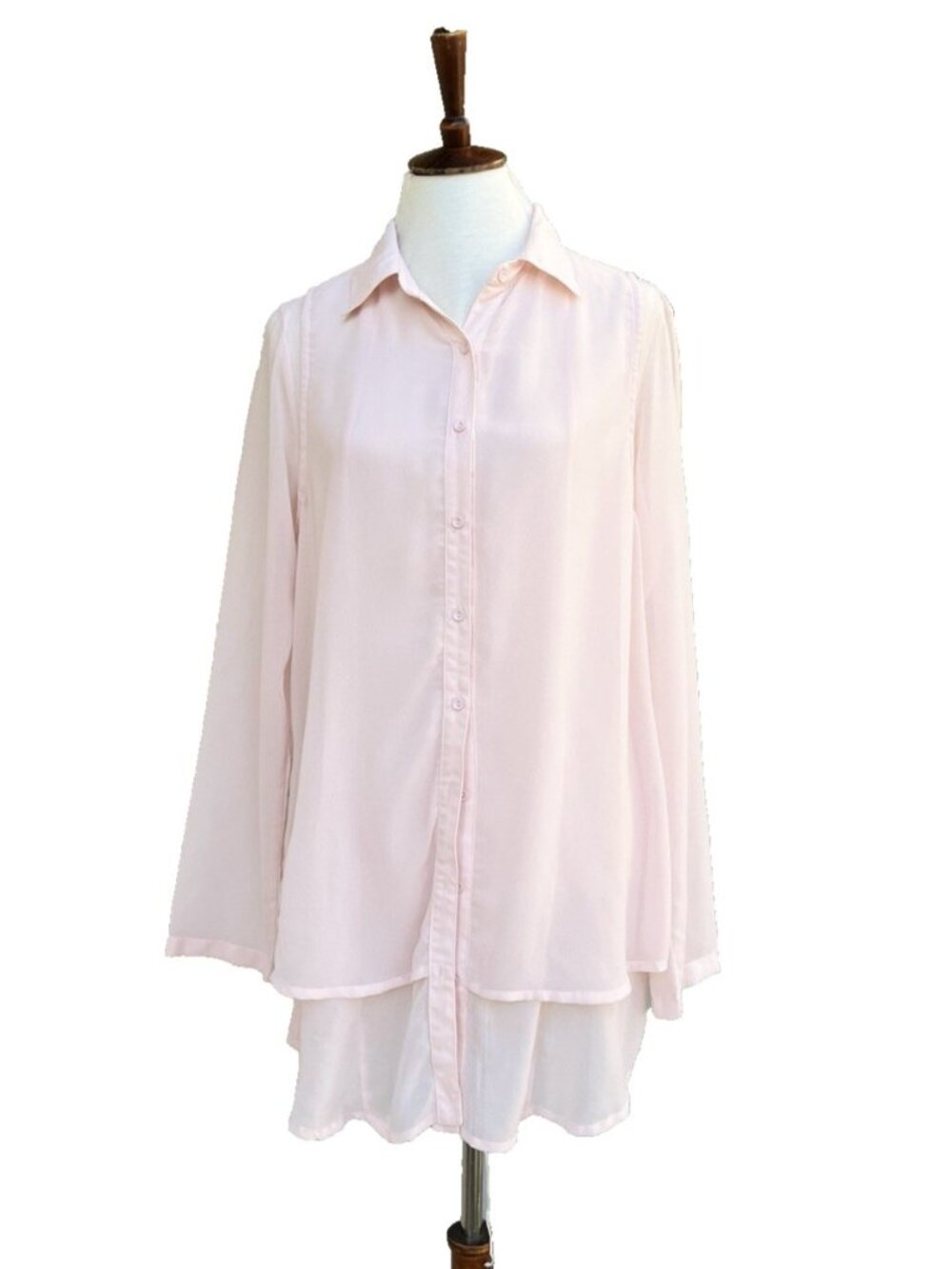 Pink Button Down Tunic Blouse Long Sleeve Size L NWOT - Picture 1 of 9